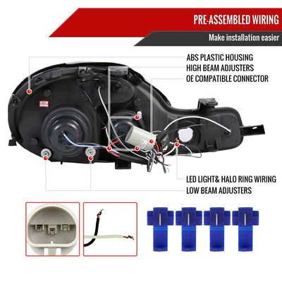 2000-2002 Dodge Plymouth Neon Dual Halo Projector Headlights Chrome/Clear Lens