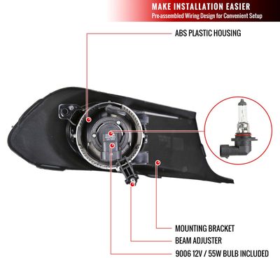 2011-2014 VW Jetta Sedan 9006 Fog Lights Kit Switch & Wiring Harness Chrome