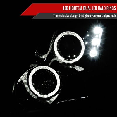 2006-2009 Ford Fusion Dual Halo Projector Headlights Glossy Black/Smoke Lens