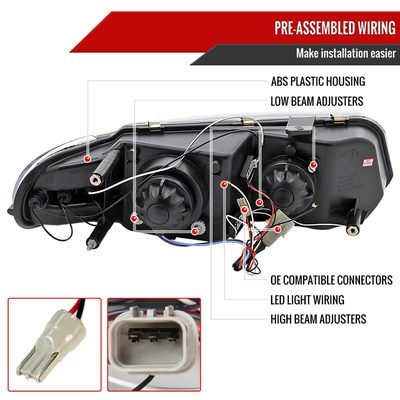 1997-2000 Dodge Avenger Chrysler Sebring Coupe Dual Halo Headlights Black
