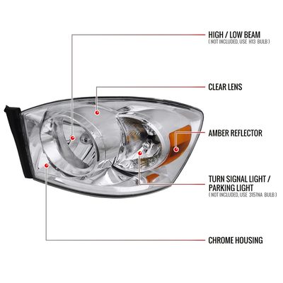 2006-2008 Dodge RAM 1500 2500 3500 Factory Crystal Headlights Chrome