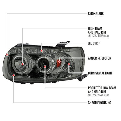 2005-2007 Ford Escape Dual Halo Projector Headlights LED Light Chrome/Smoke