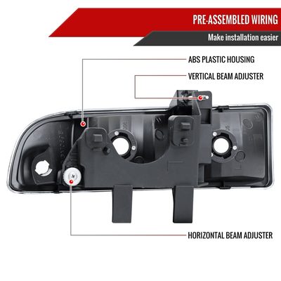 1998-2004 Chevy S10/Blazer Factory Style Headlights Matte Black/Clear Lens