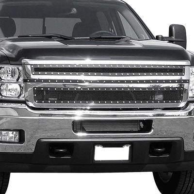 2014-2015 Chevy Silerado 1500 Rivet Style Black S.Steel 2PC Mesh Grille Insert