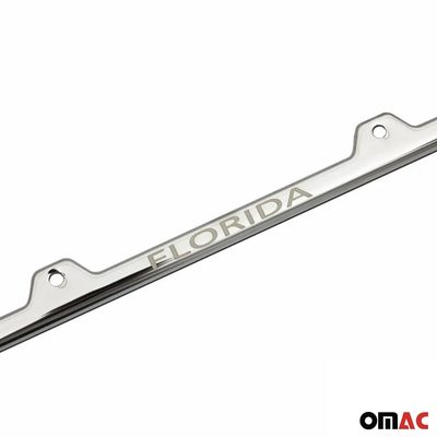 FLORIDA Print License Plate Frame Tag Holder Chrome S. Steel Set 2 Pcs.