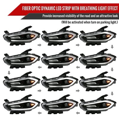 2013-2016 Dodge Dart Sequential Animated LED Bar Projector Headlights Black