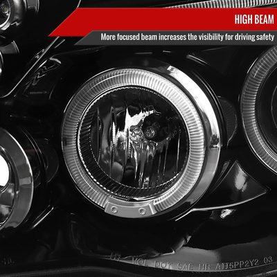2005-2011 Toyota Tacoma Dual Halo Projector Headlights Jet Black/Clear Lens