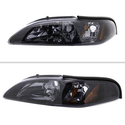 1994-1998 Ford Mustang 1PC Crystal Headlights w/Amber Reflectors Chrome/Smoke