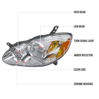 2003-2008 Toyota Corolla Factory Style Headlights Chrome Housing/Clear Lens