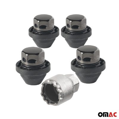 Wheel Lock Kit for Lincoln Nautilus M14 X 1.5 Nut Chromed Black 4Locks & 1Key