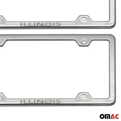 ILLINOIS Print License Plate Frame Tag Holder Chrome S. Steel Set 2 Pcs.