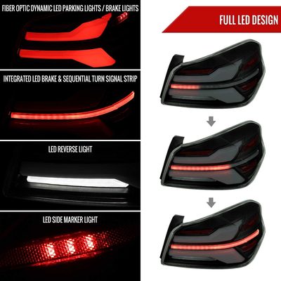 For Subaru WRX STi 015-2021 LED Tail Light Sequential Turn Signal Black Smoked Brake Reverse Marker