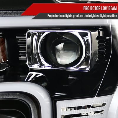 2015-2017 Ford F-150 LED Bar Projector Headlights Jet Black/Clear Lens