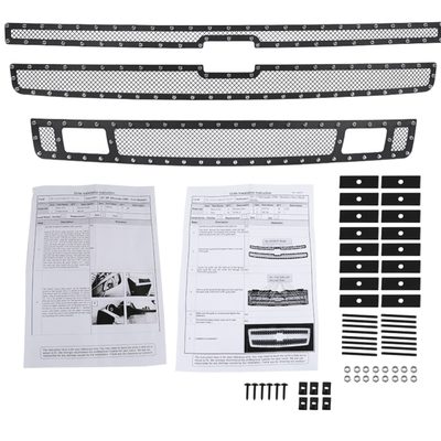2007-2013 Chevy Silverado 1500/1500HD Rivet Black Steel 3PC Mesh Grille insert