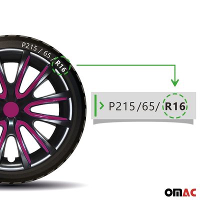 16" Inch Hubcaps Wheel Rim Cover Glossy Black with Violet Insert 4pcs Set