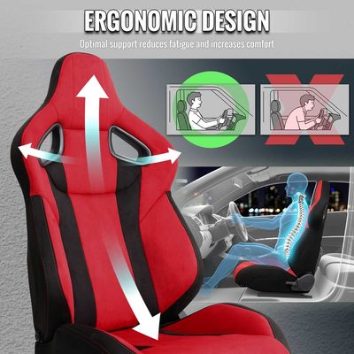 Universal Racing Seat Bright Red Black Suede With Double Red Stitch Left