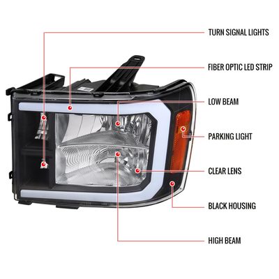 2007-2013 GMC Sierra 1500/2500/3500 LED Bar Factory Headlights Matt Black