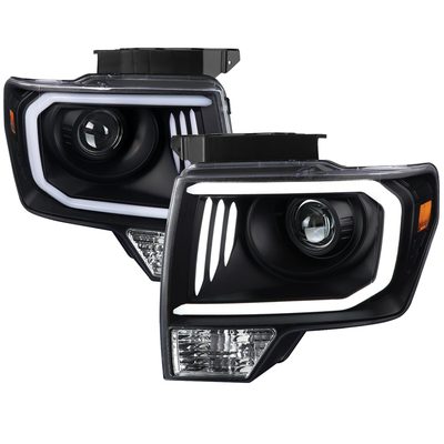 2009-2014 Ford F-150 LED C-Bar Projector Headlights Matte Black/Clear Lens