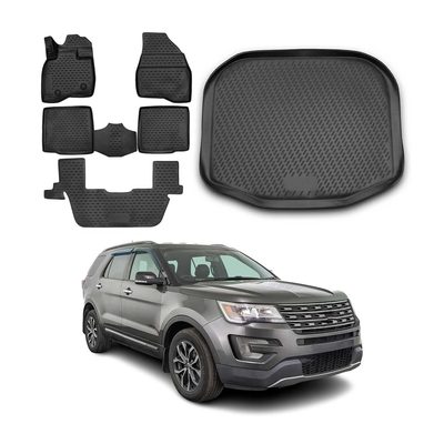 2016-2019 Ford Explorer Floor Mats & Cargo Liner Full Set All Weather Black