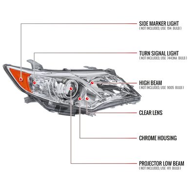 2012-2014 Toyota Camry Headlights Amber Reflectors Passenger Side Chrome