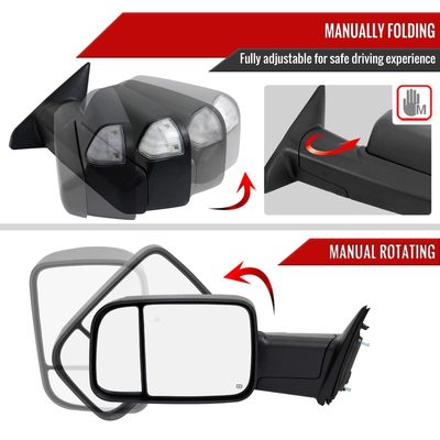 2019-2022 Ram 2500 3500 Black Manual Fold & Heated Side Mirror Driver Side