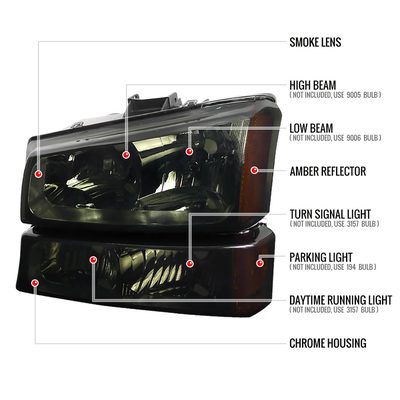 2002-2006 Chevy Avalanche/ 03-2007 Silverado Headlights Bumper Lights Smoke