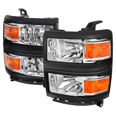 2014-2015 Chevy Silverado 1500 Factory Style V2 Headlights Chrome/Clear Lens