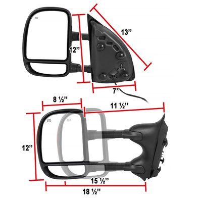 1999-2007 Ford F-250/350/450/550 Excursion Heated Towing Mirrors Amber Lens