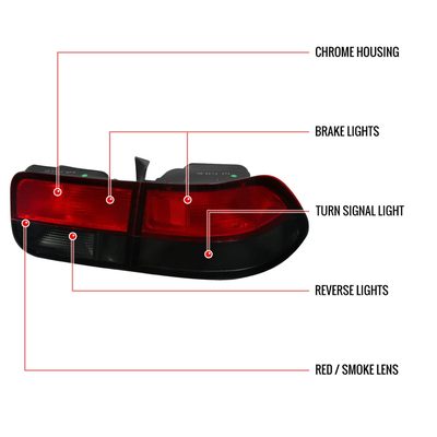 1996-2000 Honda Civic Coupe Tail Lights Chrome Housing/Red Smoke Lens
