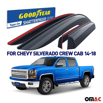 Goodyear Wind Deflectors for GMC Sierra 1500 2500 3500HD 2014-2018 Crew Cab 4Pcs