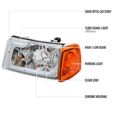 2001-2011 Ford Ranger LED Bar Factory Headlights Amber Corner Lamp Chrome