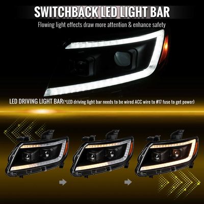 For Chevrolet Colorado 2015-2022 Headlights LED DRL Light Strip Turn Signal Side Marker Black Housing Clear Lens