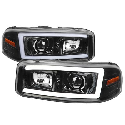 2000-2006 GMC Sierra/Denali/Yukon LED Strip Projector Headlights Glossy Black