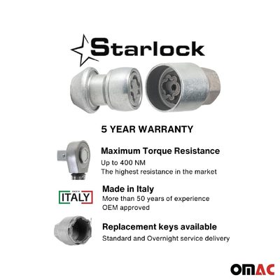 Wheel Lock Kit for Land Rover LR2 M14X1,5 Nut Galvanized Silver 4Locks & 1Key