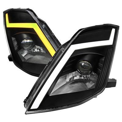 2003-2005 Nissan 350Z Turn Signal Animated LED Bar Projector Headlights Black