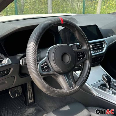 14.5-15.5’’ Steering Wheel Cover Red Stripe Leather Anti-slip Breathable