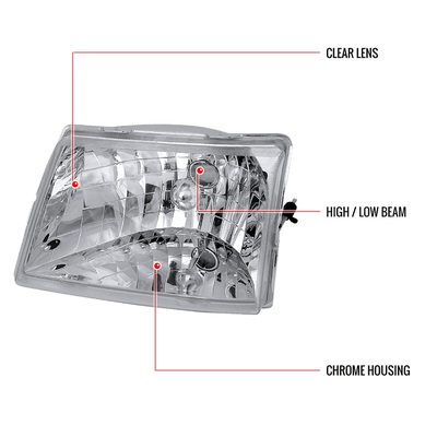 1998-2000 Ford Ranger Factory Style Crystal Headlights Chrome/Clear Lens