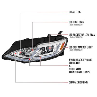 2019-2024 Chevy Malibu Full LED Projector Headlights Turn Signal Chrome