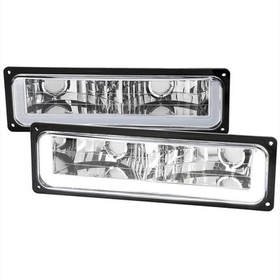 1988-1998 Chevy C10 GMC C/K LED Strip Bumper Corner Signal Lights Chrome/Clear