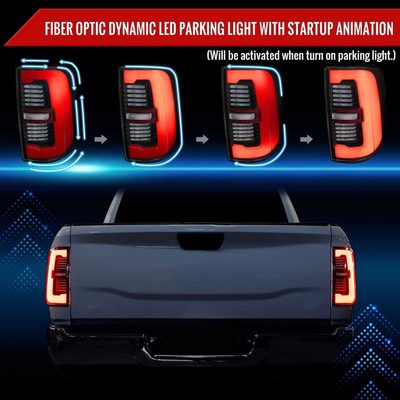For Dodge RAM 2500/3500 2019-2024 Red LED Bar Sequential Signal Tail Lights Black Housing Clear Lens