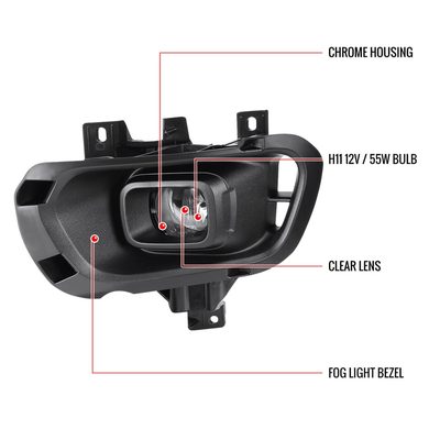 2019-2020 Ford Ranger H11 Fog Lights Kit Switch & Wiring Harness Chrome/Clear