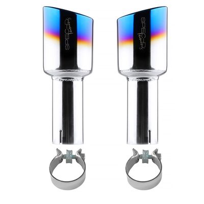 Universal 2.5" Inlet/4.125" Outlet Chrome Steel Angled Burnt Blue Exhaust Tips