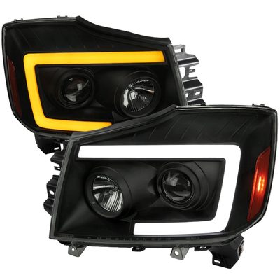 2004-2015 Nissan Titan/ 04-2007 Armada LED C-Bar Headlights Signal Black