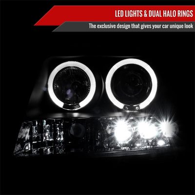 2005-2015 Nissan Xterra Dual Halo Projector Headlights Matte Black/Clear Lens