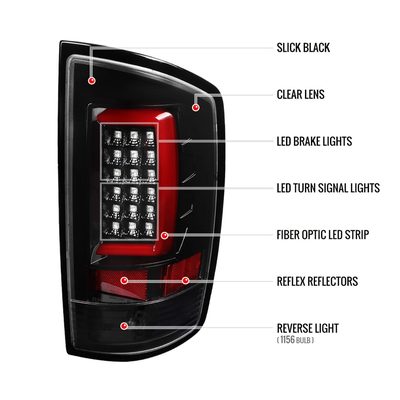 2002-2006 Dodge RAM 1500 2500 3500 LED Tail Lights -G2 Jet Black/Clear Lens