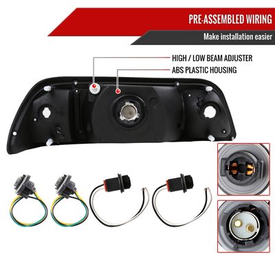 1987-1993 Ford Mustang Crystal Headlights Chrome Housing/Smoke Lens
