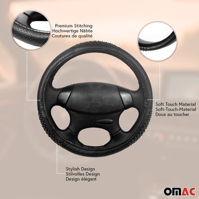 14.5-15.5’’ Steering Wheel Cover Black Leather Breathable Anti-slip