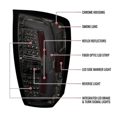 2016-2022 Toyota Tacoma LED Bar Tail Lights Chrome Housing/Smoke Lens