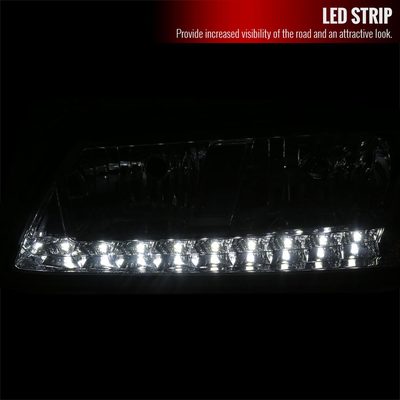 2000-2005 Chevy Impala Crystal Headlights w/ SMD LED Light Strip Chrome/Clear