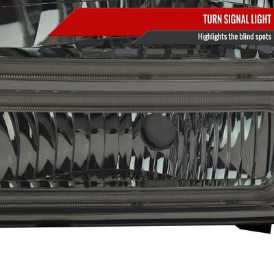 1999-2004 Ford F-250/350/450/550/Excursion Headlights Dual LED C-Bar Smoke